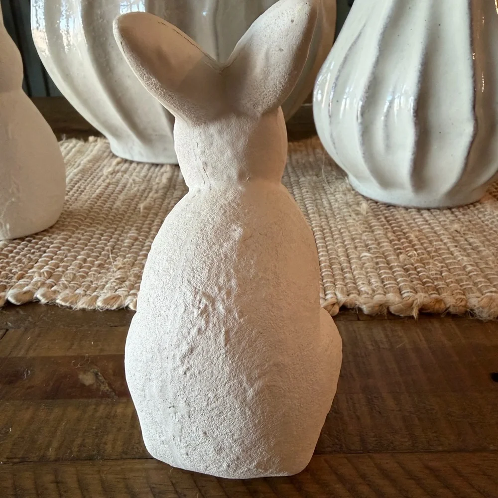 SET Neutral Textured Easter Bunny Decor Set 6” & 7” Minimalist Spring Decor